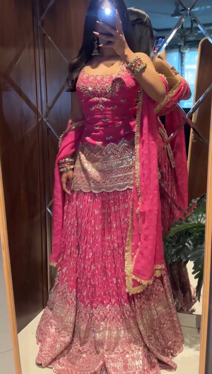 Fuchsia Blossom Wedding Sharara Set